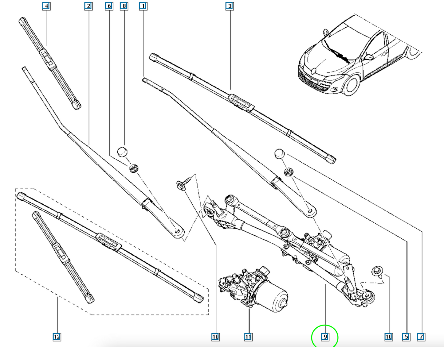 Pièce d'origine Tringlerie de mécanisme d'essuie-glace pour Renault Megane III 288000001R