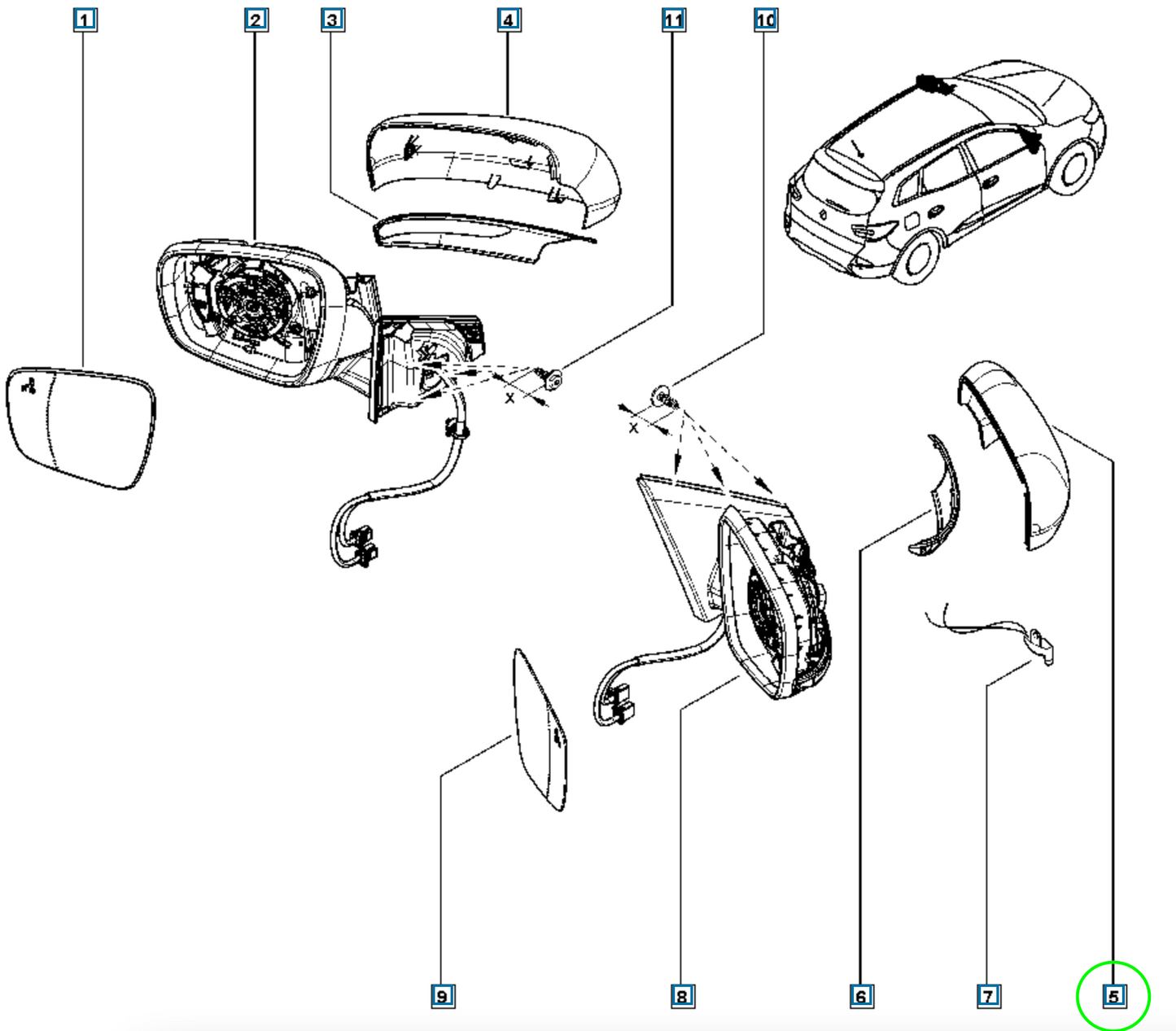 Pièce d'origine Coque de rétroviseur droite pour Renault Kadjar Espace V 963743020R