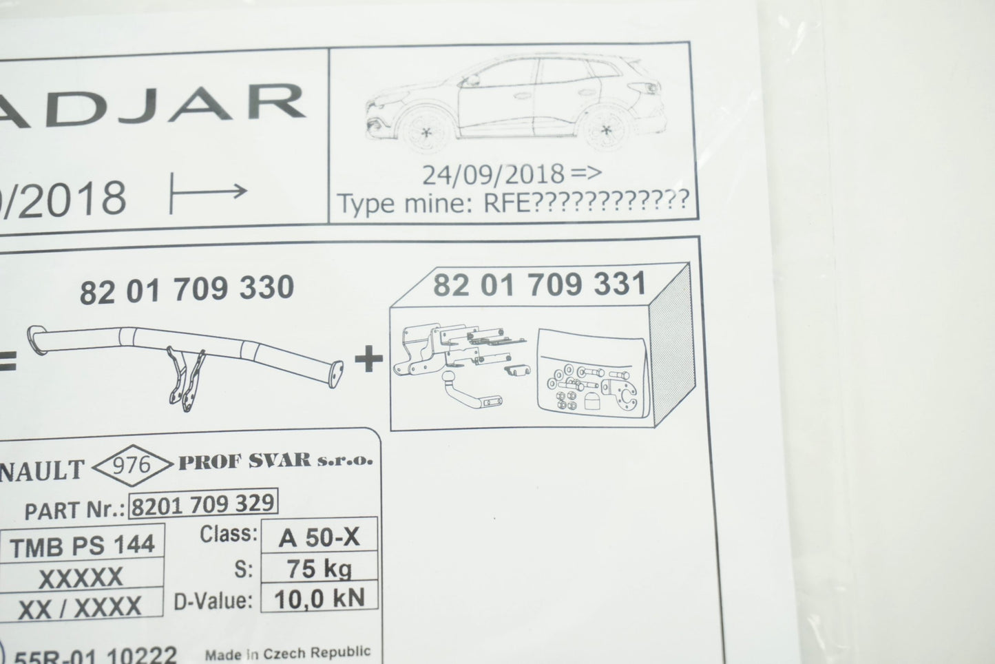 Pièce d'origine Kit de montage d'attelage pour Renault Kadjar 8201709331