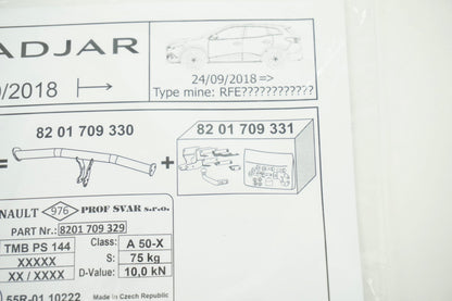 Pièce d'origine Kit de montage d'attelage pour Renault Kadjar 8201709331
