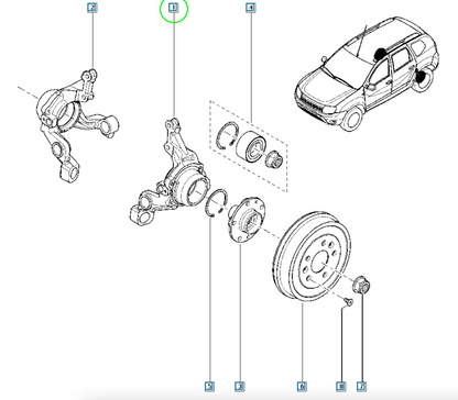 Pièce d'origine Fusée d'essieu arrière gauche pour Dacia Duster 4x4 430194182R