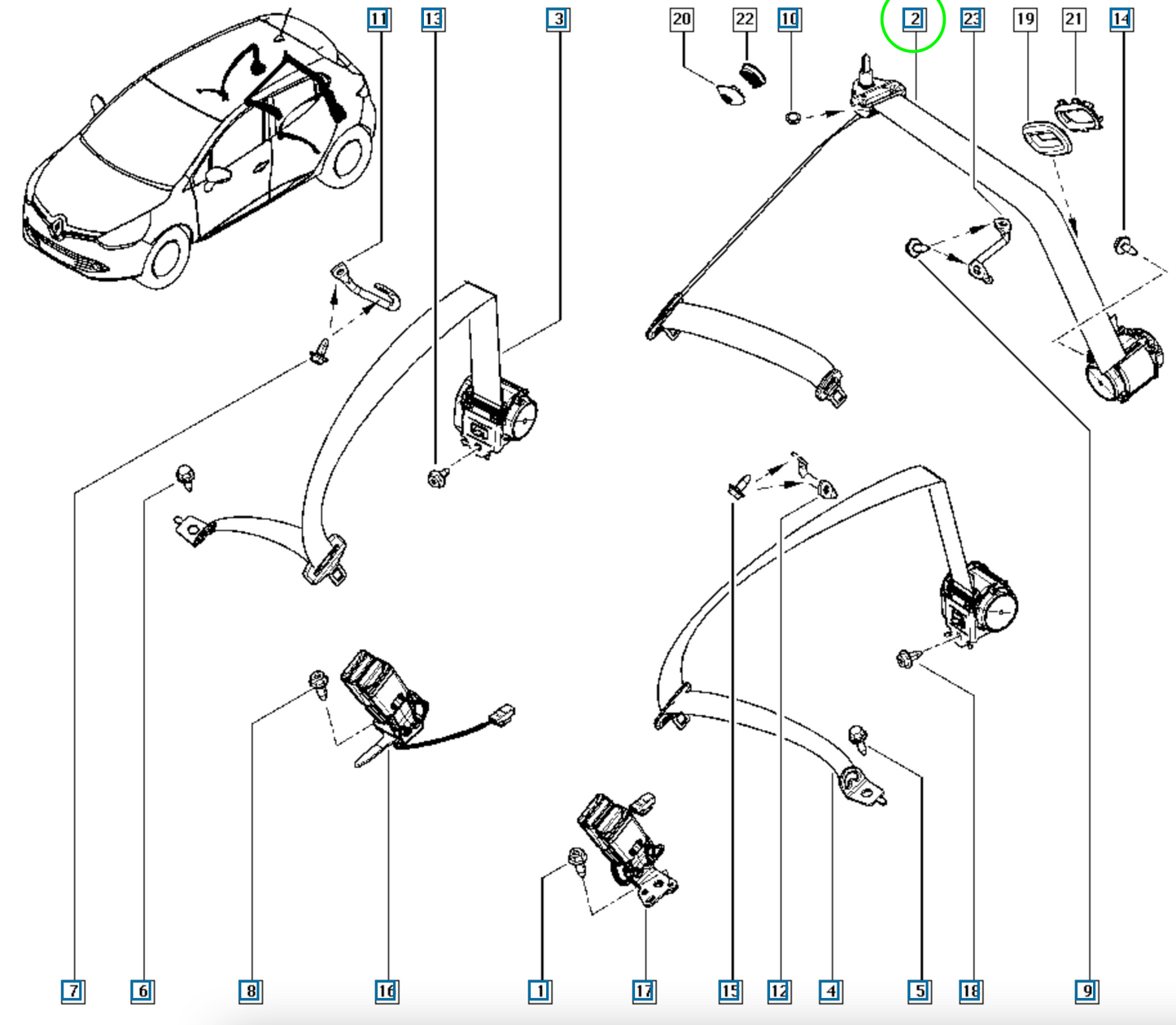 Pièce d'origine Ceinture de sécurité arrière centrale pour Renault Clio IV 888503110R