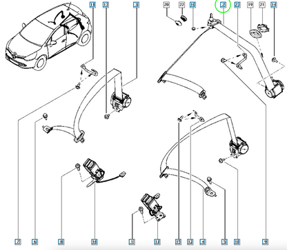 Pièce d'origine Ceinture de sécurité arrière centrale pour Renault Clio IV 888503110R