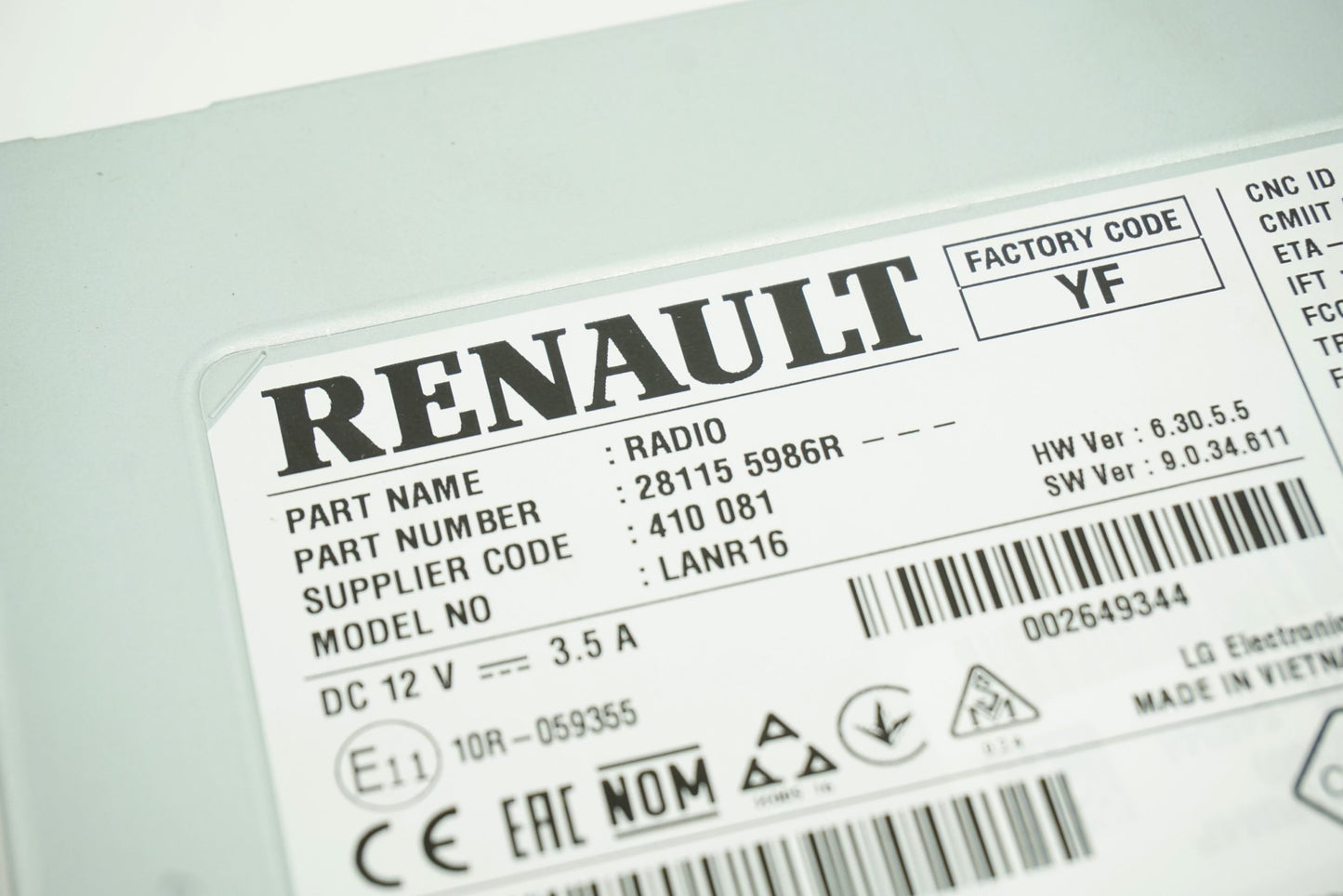 Pièce d'origine Autoradio pour Renault Megane IV 281155986R