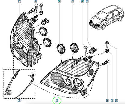 Pièce d'origine Phare gauche pour Renault Scenic I phase 2 7701047604