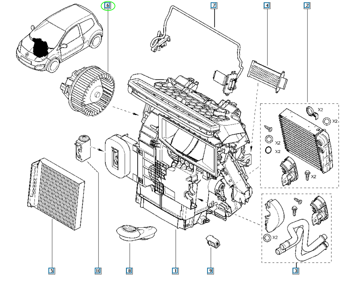 Pièce d'origine Pulseur d'air habitacle pour Renault Twingo Duster Logan 7701067982