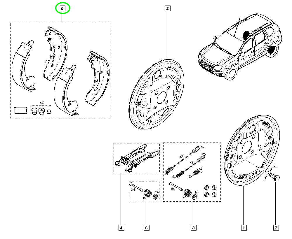 Pièce d'origine Kit de mâchoires de frein arrière pour Dacia Duster 4x4 440605238R