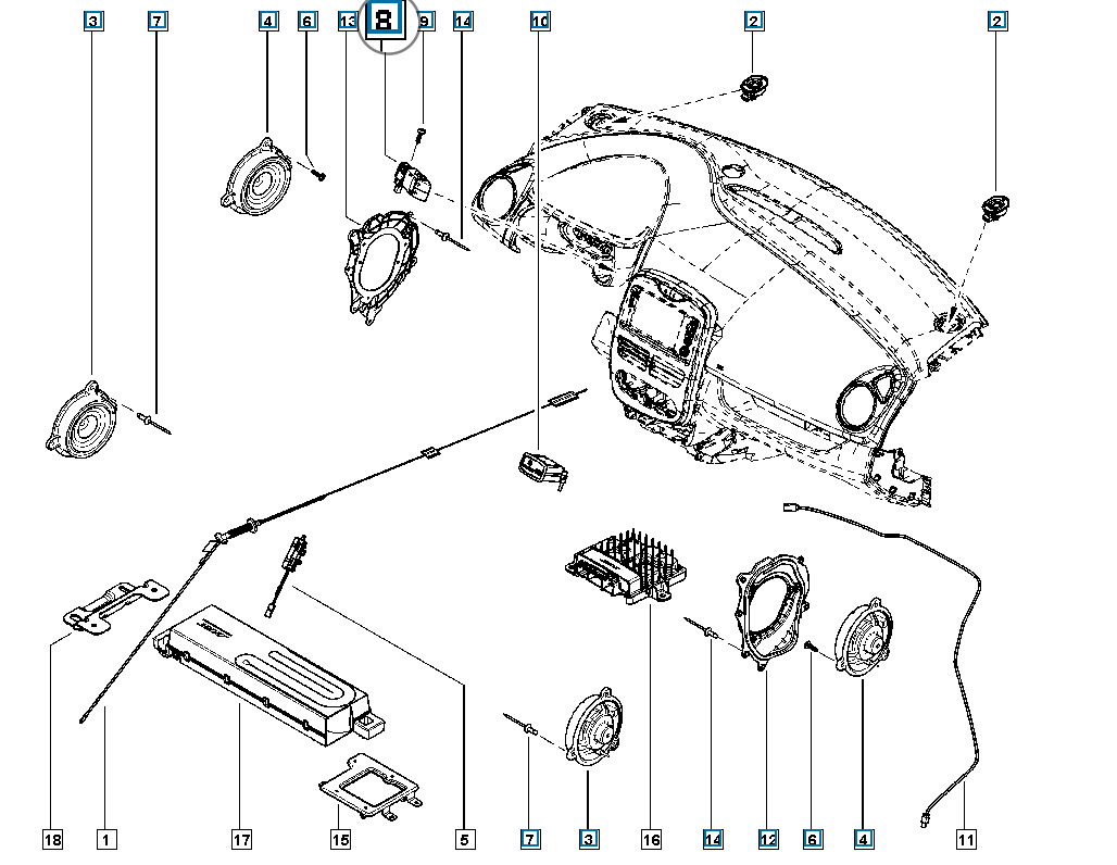 Pièce d'origine Commande au volant d'autoradio pour Renault Dacia 255522448R
