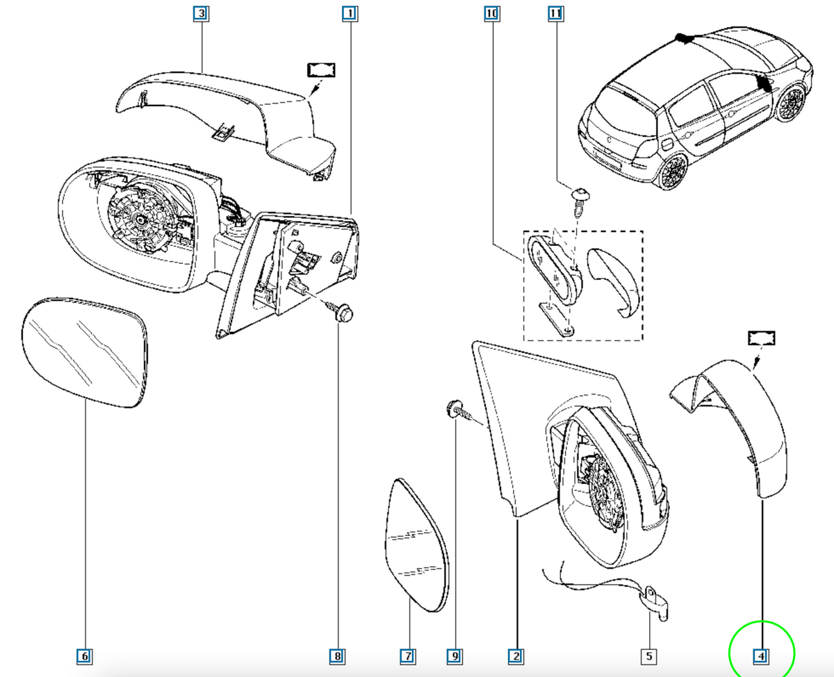 Pièce d'origine Coque de rétroviseur droite pour Renault Clio Twingo 8200801906
