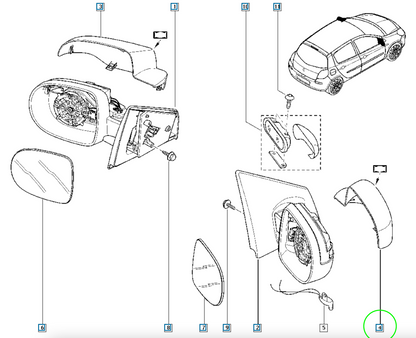 Pièce d'origine Coque de rétroviseur droite pour Renault Clio Twingo 8200801906