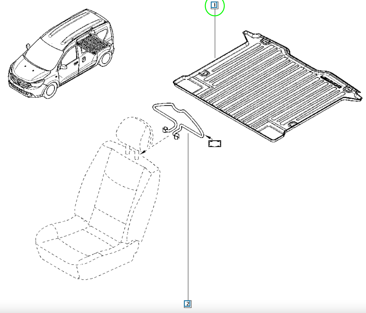 Pièce d'origine Tapis de coffre et de compartiment de chargement pour Dacia Dokker 8201297832