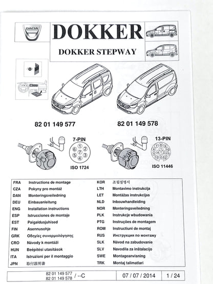 Pièce d'origine Faisceau d'attelage 7 broches pour Dacia Dokker 8201149577