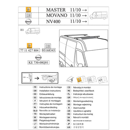 Pièce d'origine Barres de toit transversales pour Renault Master III Opel Movano B Nissan NV400 7711427804
