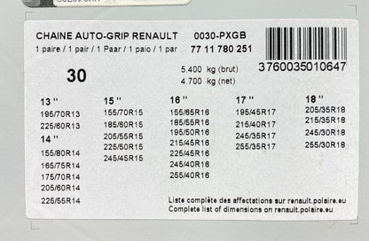 Pièce d'origine Chaînes à neige automatiques Polaire pour Renault 0030-PXGB