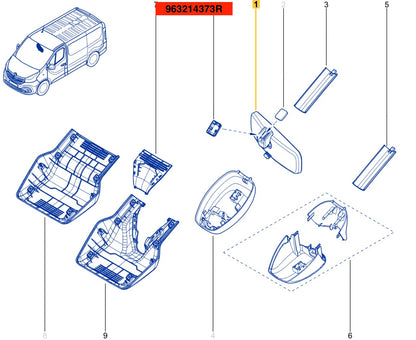 Pièce d'origine Rétroviseur intérieur pour Renault Trafic III Opel Vivaro B 963214373R