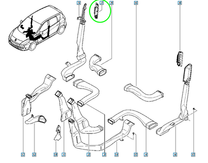 Pièce d'origine Grille d'aération arrière pour Renault Scenic III 734500001R