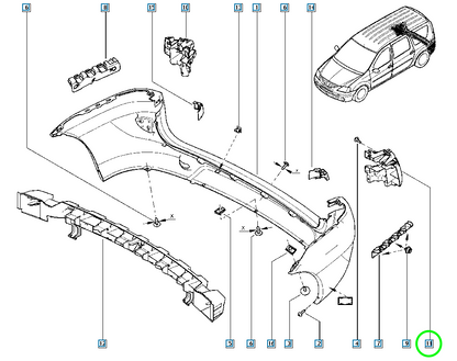 Pièce d'origine Guide de pare-chocs arrière gauche pour Dacia Logan 8200832181