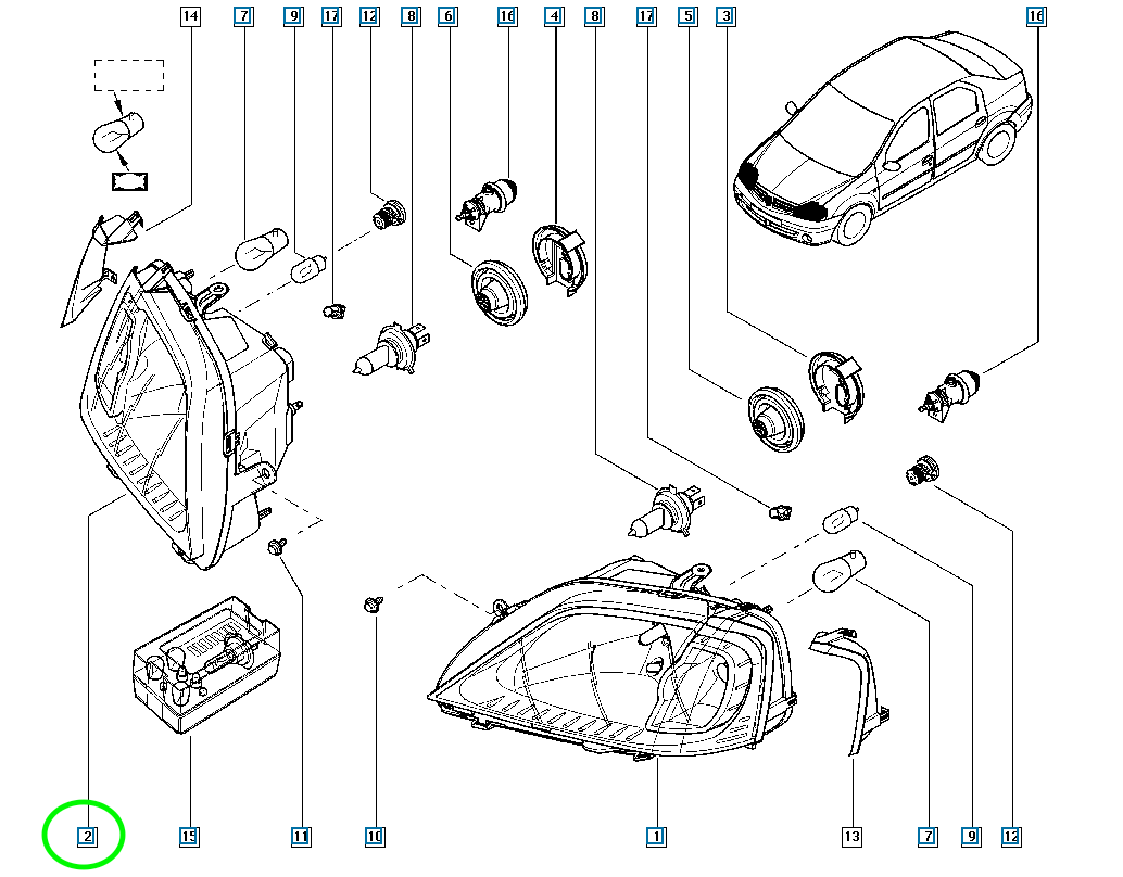 Pièce d'origine Phare droit pour Dacia Logan 6001546789
