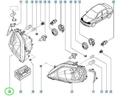Pièce d'origine Phare droit pour Dacia Logan 6001546789