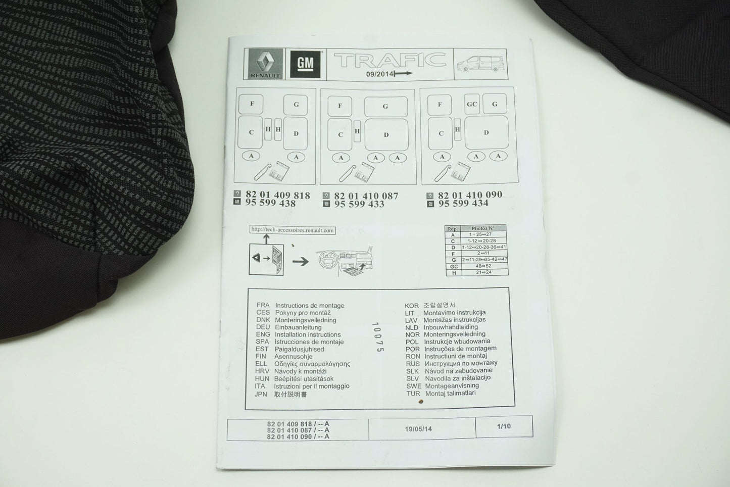 Pièce d'origine Housses de siège pour Renault Trafic III 8201410090