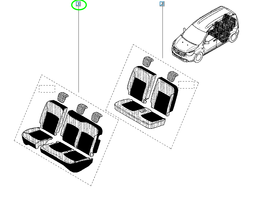 Pièce d'origine Housses de siège pour Dacia Dokker Lodgy Stepway 8201672848