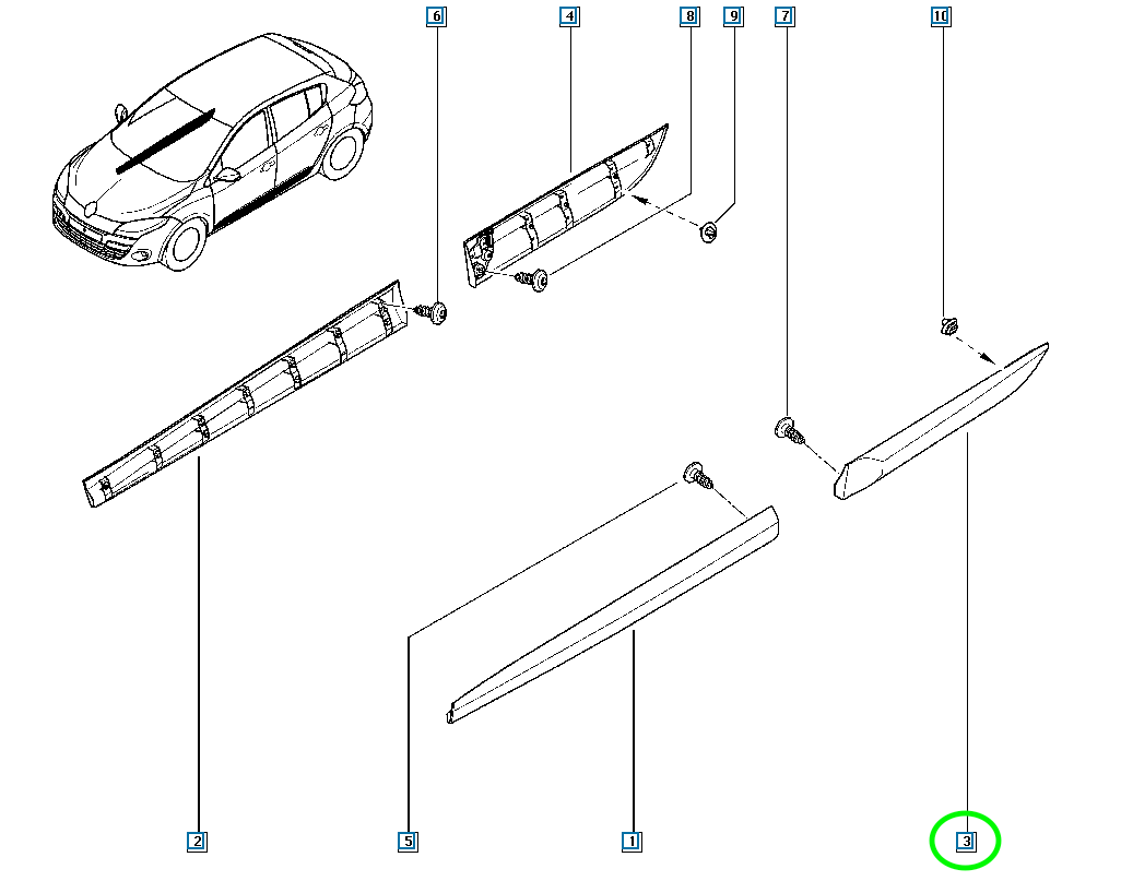 Pièce d'origine Baguette de porte arrière gauche pour Renault Mégane III 828773074R