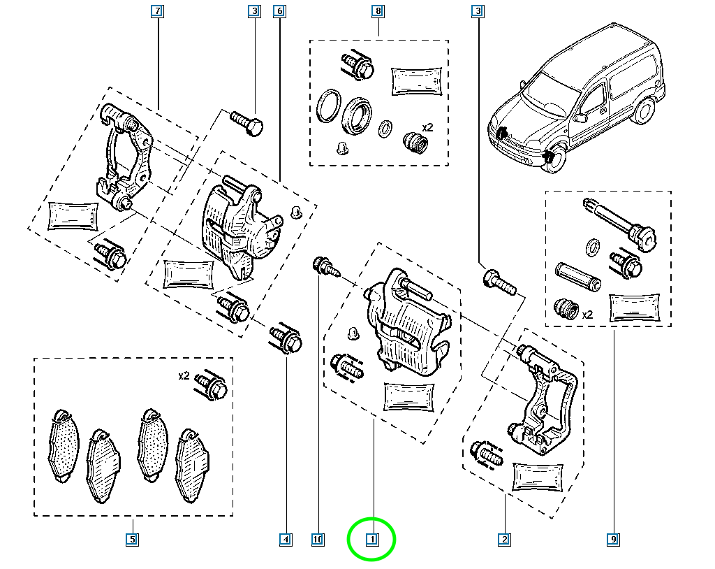 Pièce d'origine Étrier de frein avant gauche pour Renault Kangoo I 7701207786