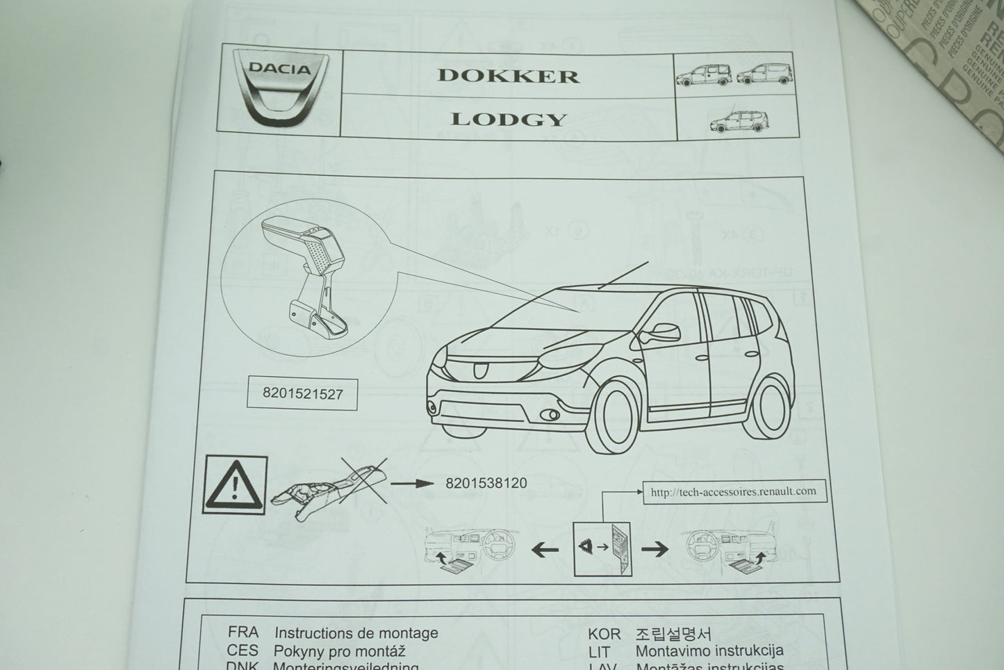 Pièce d'origine Accoudoir pour Dacia Dokker 8201521527