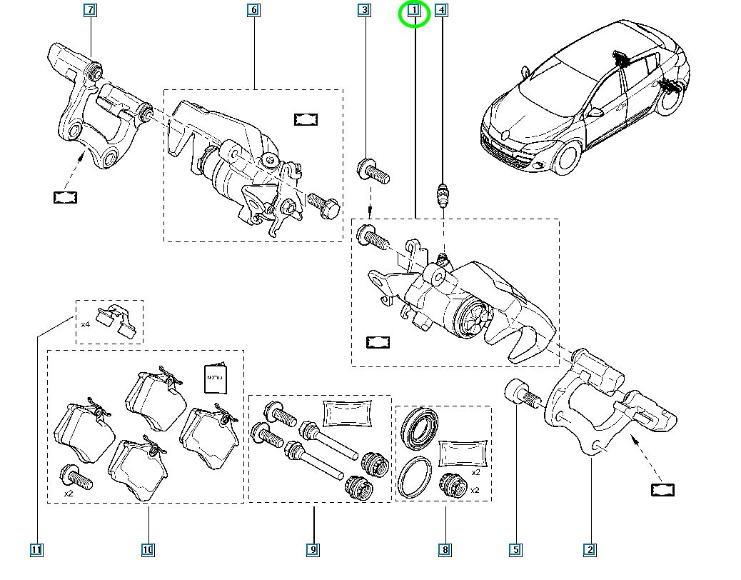 Pièce d'origine Étrier de frein arrière gauche pour Renault 440119906R