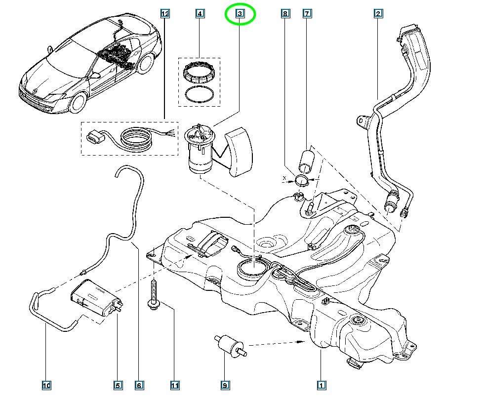 Pièce d'origine Pompe à carburant pour Renault Laguna III 172020093R