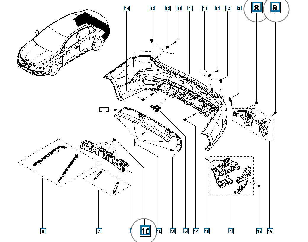 Pièce d'origine Rivets de fixation 71 pièces pour Renault 7705096011