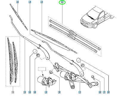 Pièce d'origine Balais d'essuie-glace avant pour Renault Mégane II 7711421438