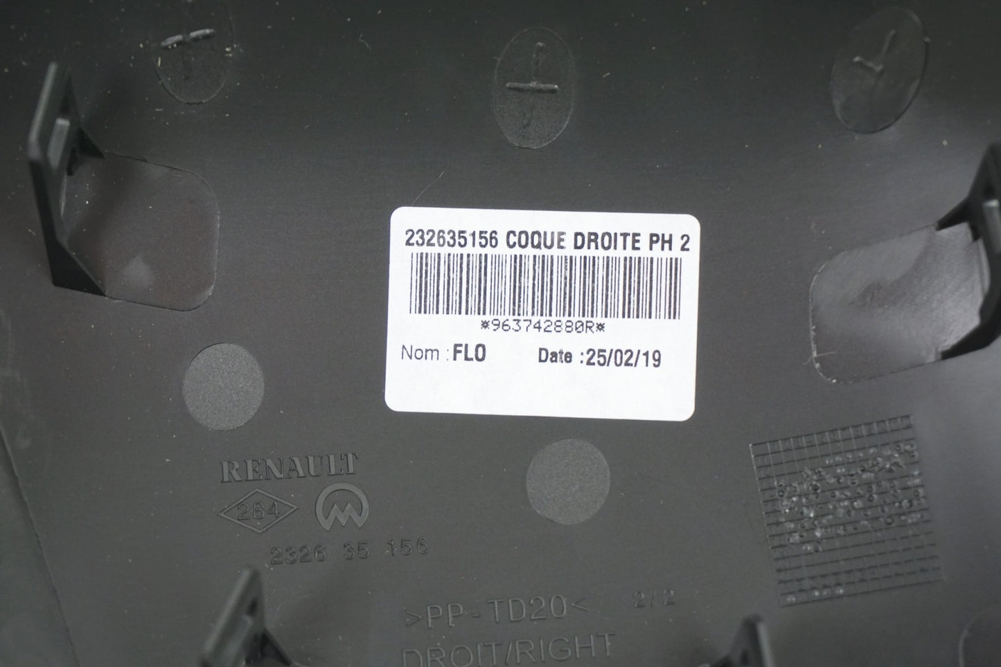 Pièce d'origine Coque de rétroviseur droite pour Renault Kangoo II restylé 963742880R