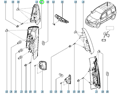 Pièce d'origine Feu arrière droit pour Renault Kangoo II 265506145R