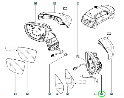 Pièce d'origine Rétroviseur extérieur électrique droit pour Renault Captur 963010497R