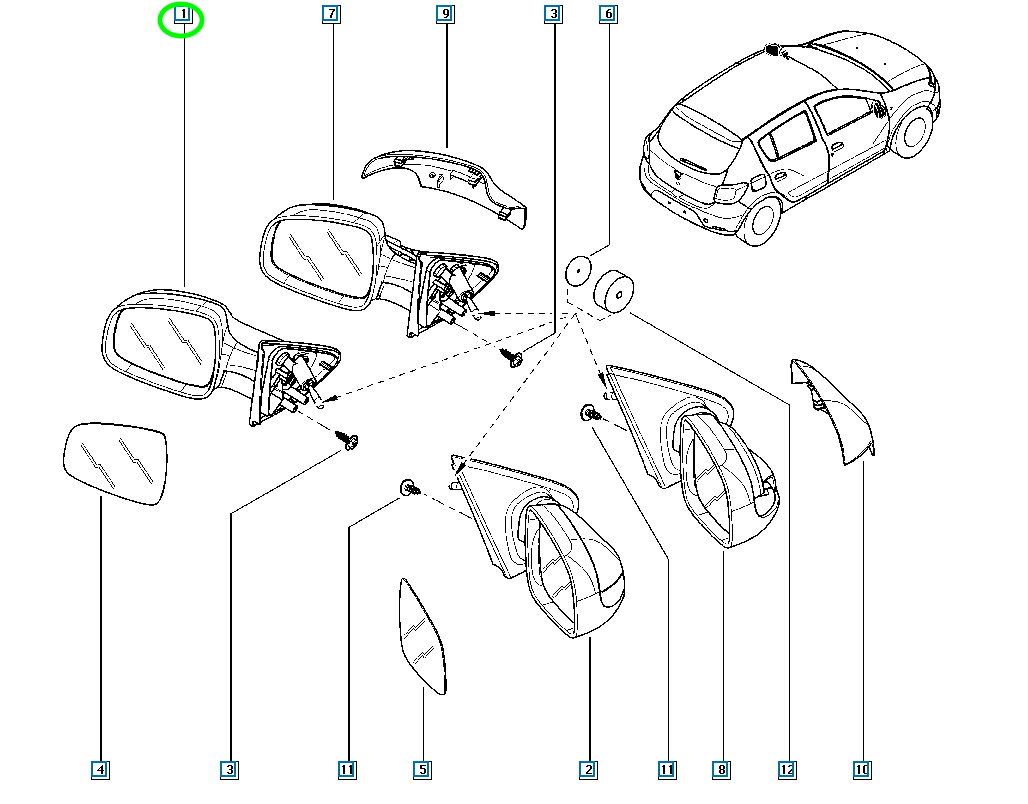 Pièce d'origine Rétroviseur extérieur manuel gauche pour Dacia Logan Sandero 963021832R