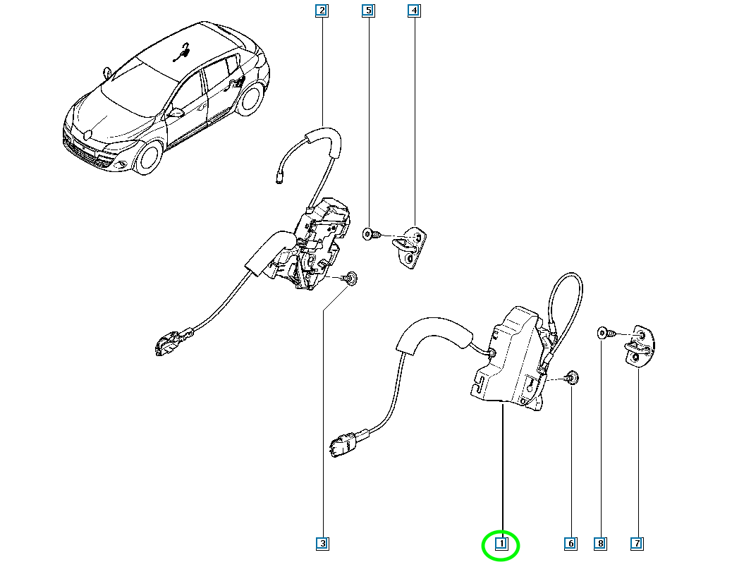 Pièce d'origine Serrure de porte arrière gauche pour Renault Mégane III 825030002R