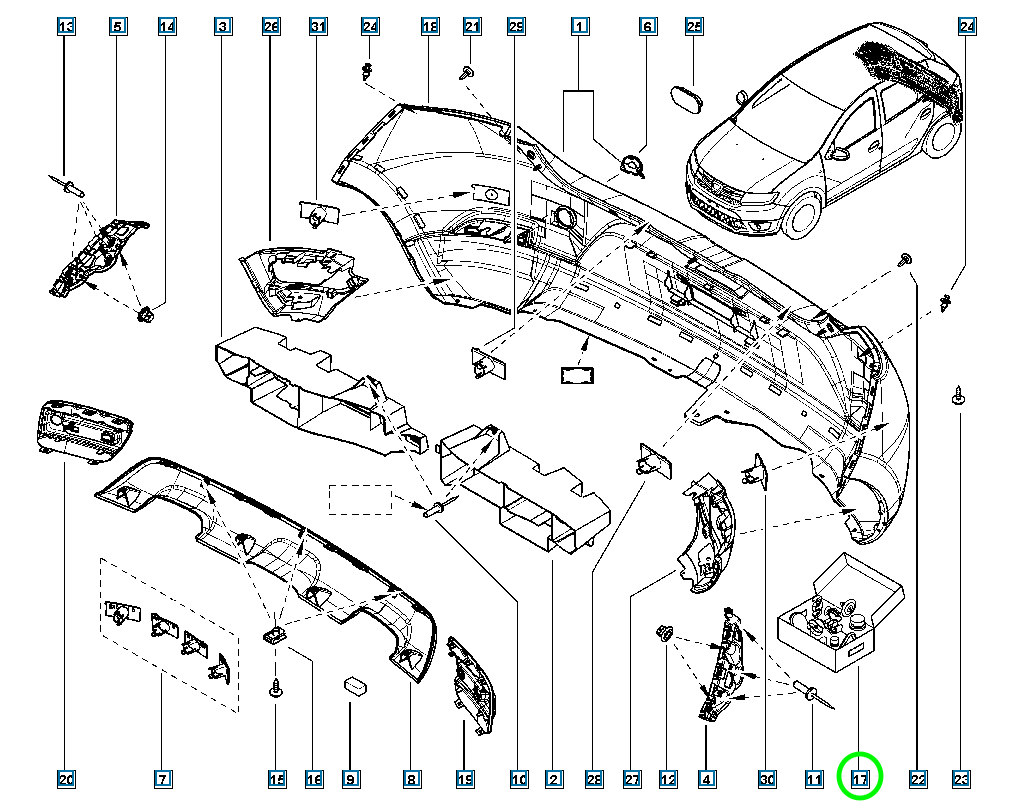Pièce d'origine Kit de réparation de pare-chocs arrière pour Dacia Sandero 600383833R