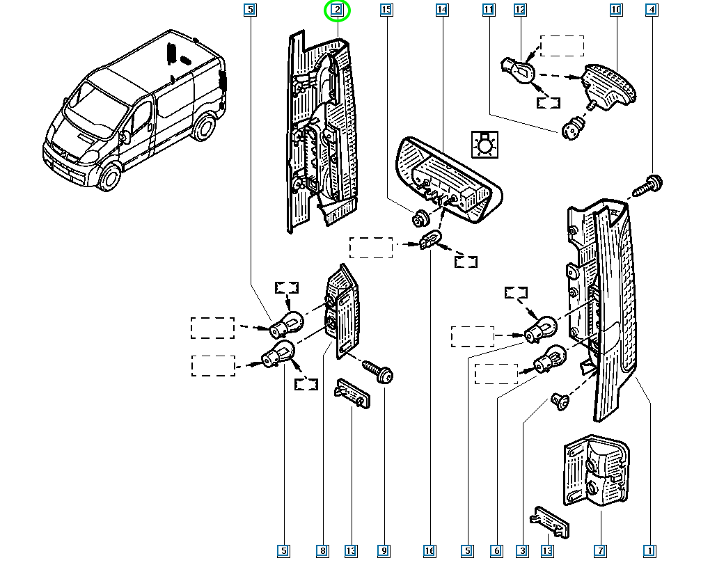 Pièce d'origine Feu arrière droit pour Opel Vivaro Renault Trafic II 8200336834