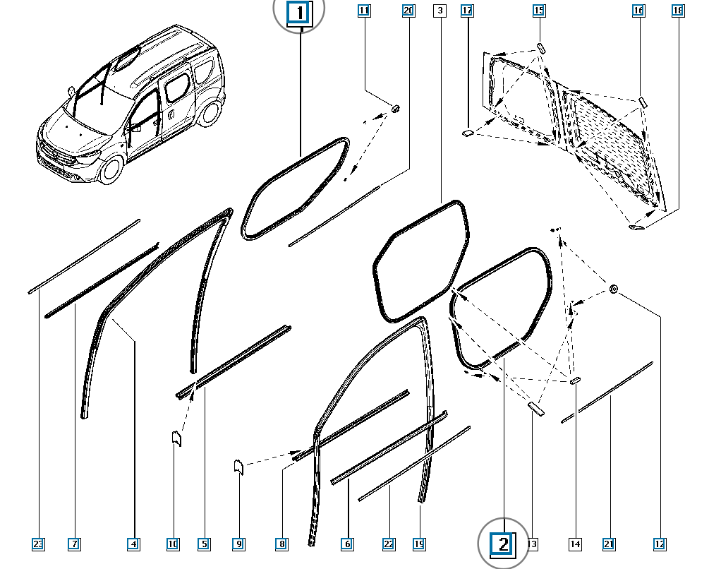 Pièce d'origine Joint de vitre de porte coulissante pour Dacia Dokker 822726311R