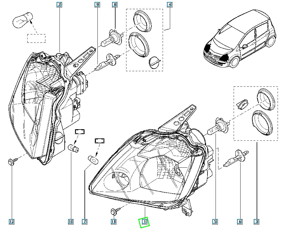 Pièce d'origine Phare avant gauche pour Renault Modus 7701058174