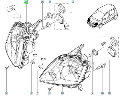 Pièce d'origine Phare avant droit pour Renault Modus 7701058175