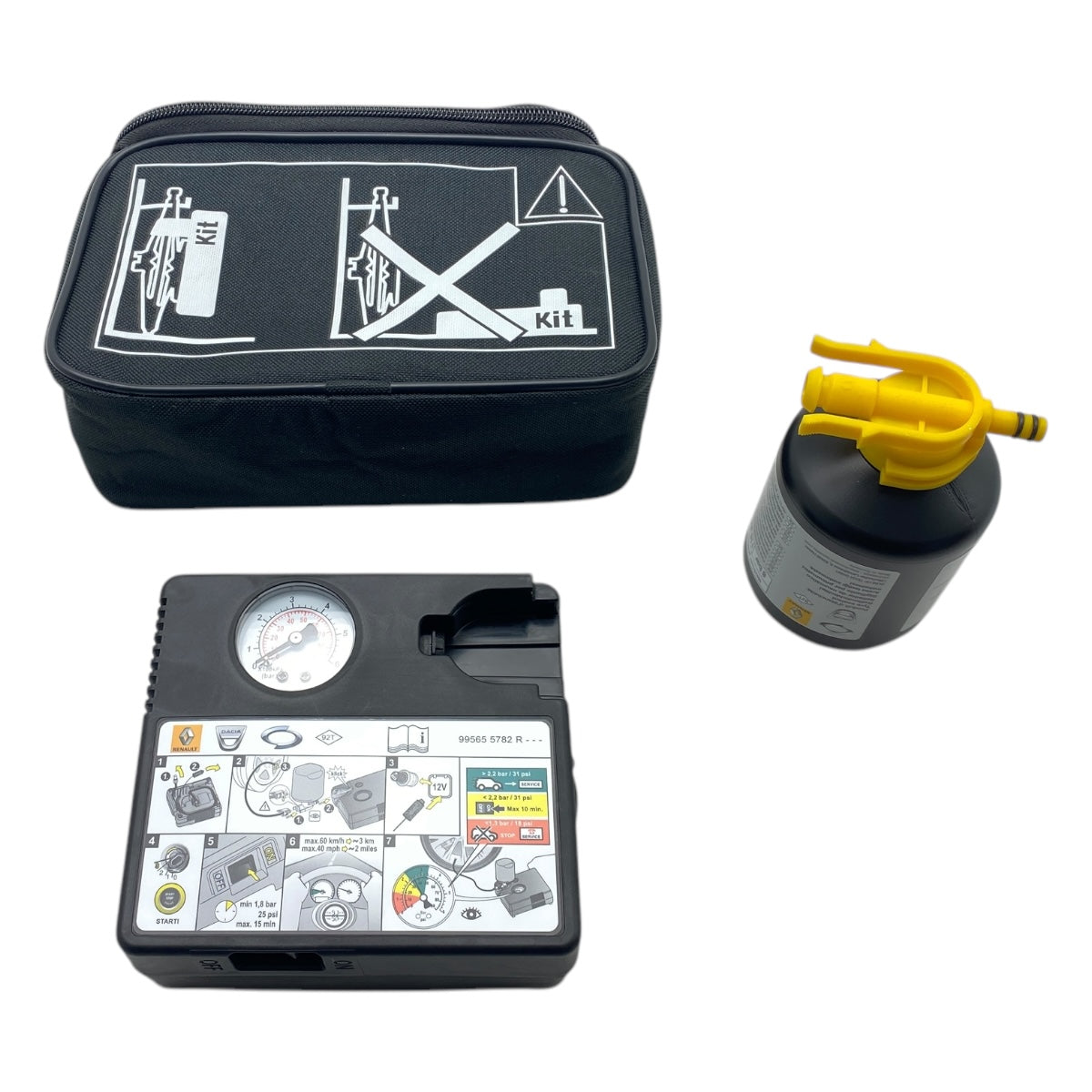 Kit de réparation de roue avec compresseur 12V neuf d'origine Renault Dacia 997903537R