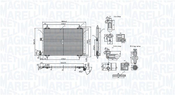 Dessin technique du fabricant — Condenseur de climatisation — Magneti Marelli 350203908000