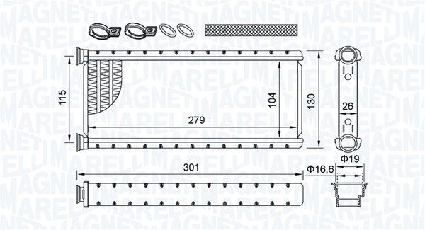 Dessin technique du fabricant — Radiateur de chauffage — Magneti Marelli 350218514000