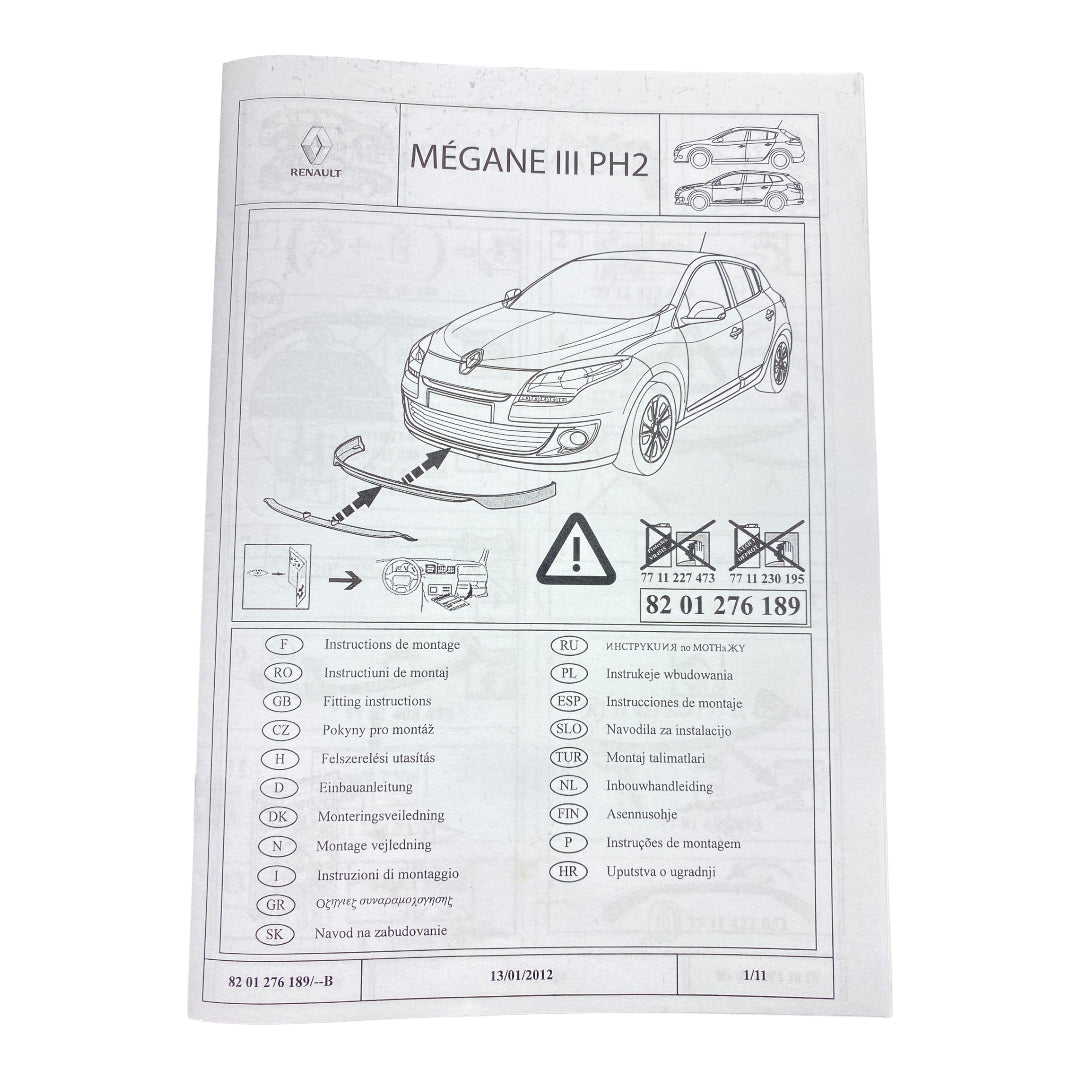 Pièce d'origine Spoiler avant en fibre de carbone pour Renault Megane III 8201276189