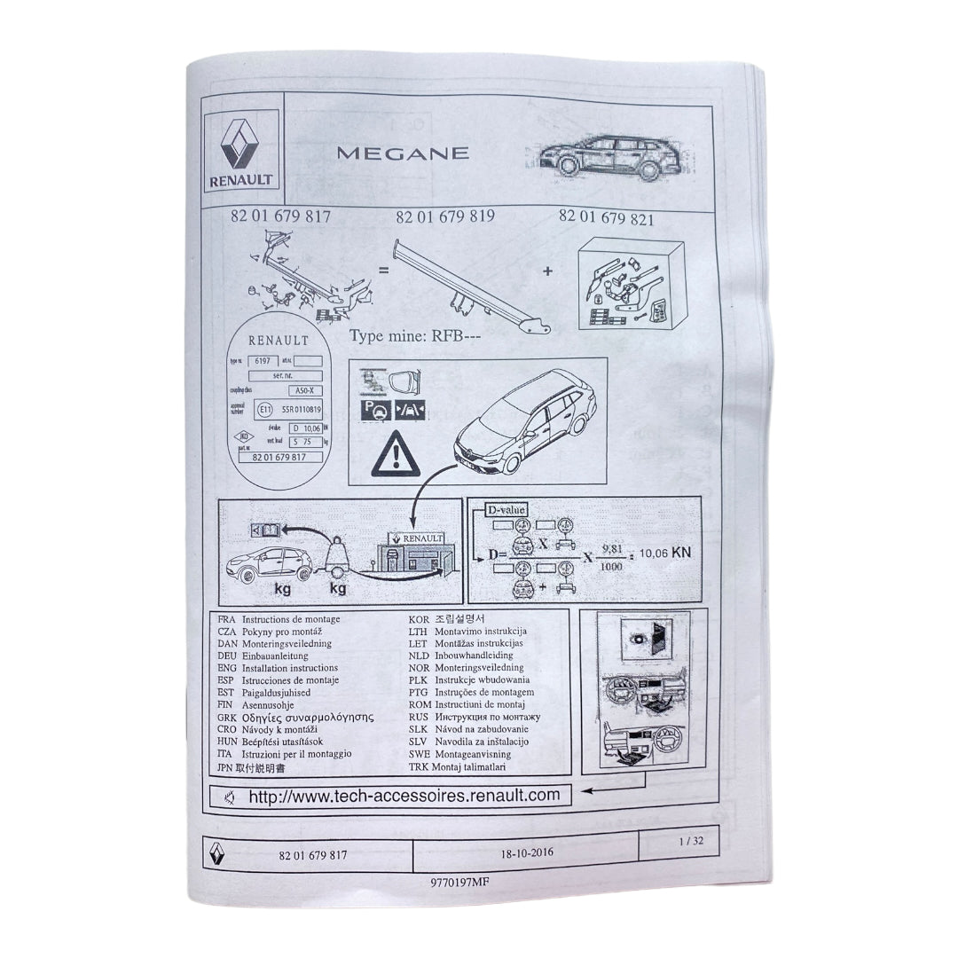 Pièce d'origine Kit de montage d'attelage pour Renault Megane IV Break 8201679821