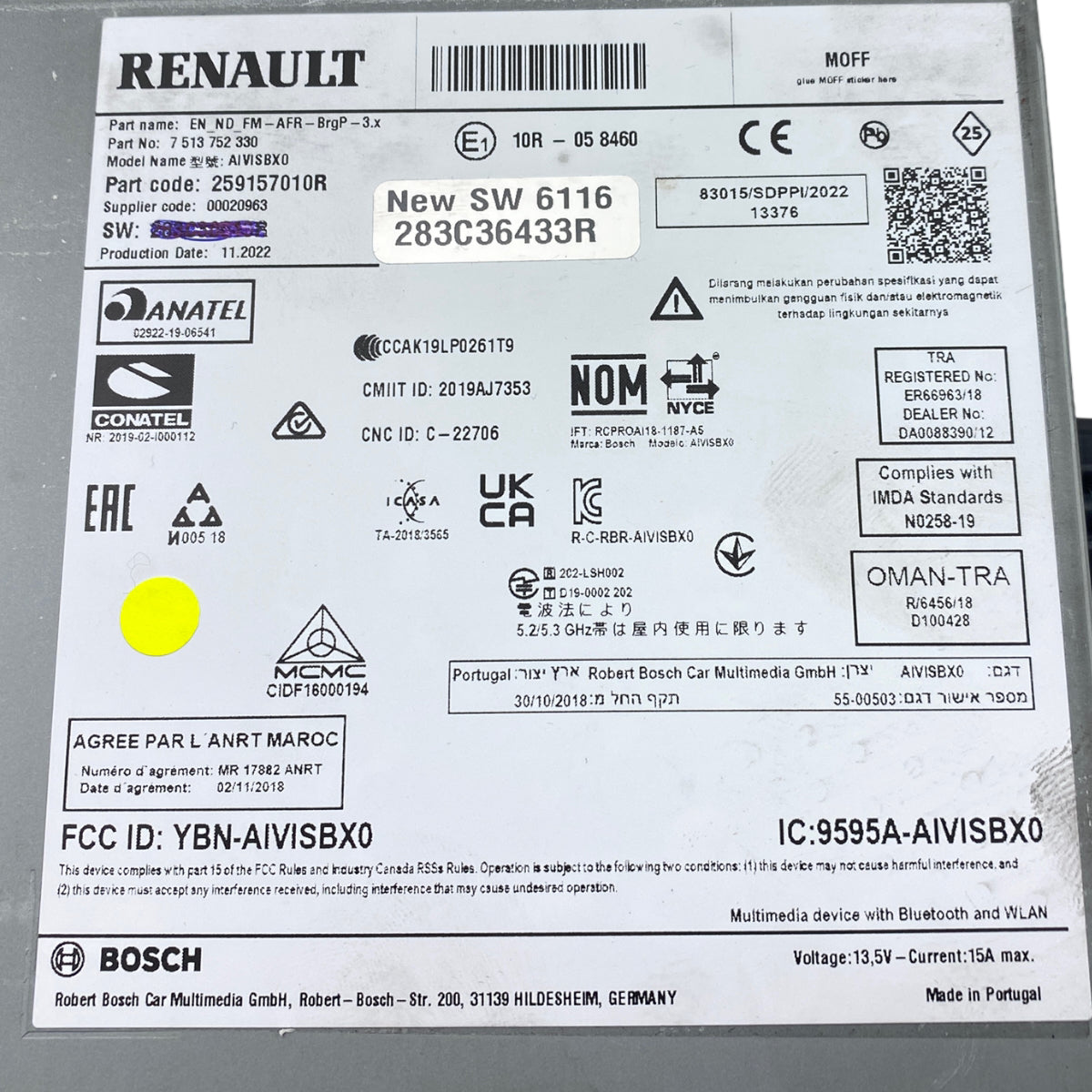 Pièce d'origine Autoradio multimédia pour Renault Clio V Captur II 283C36433R