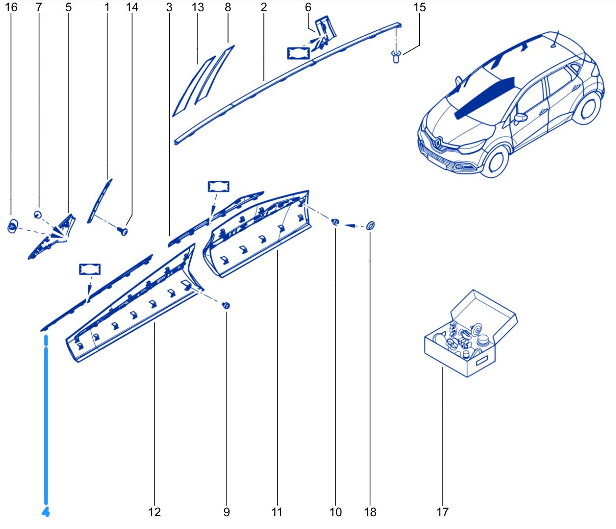 Pièce d'origine baguette chromée de porte avant droite pour Renault Captur I 801867830R.