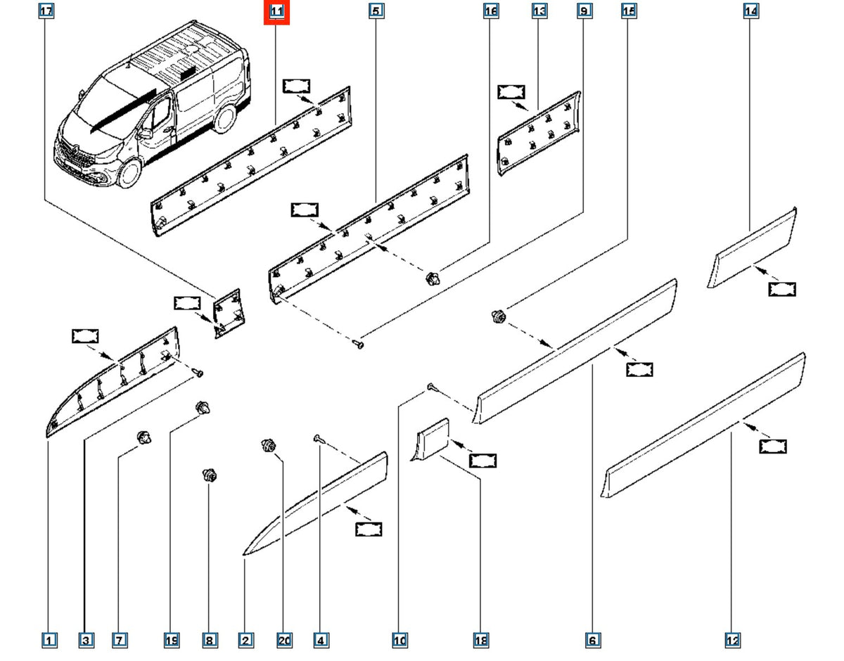 Pièce d'origine Baguette latérale droite pour Renault Trafic III IV Opel Vivaro B Fiat Talento 768546496R